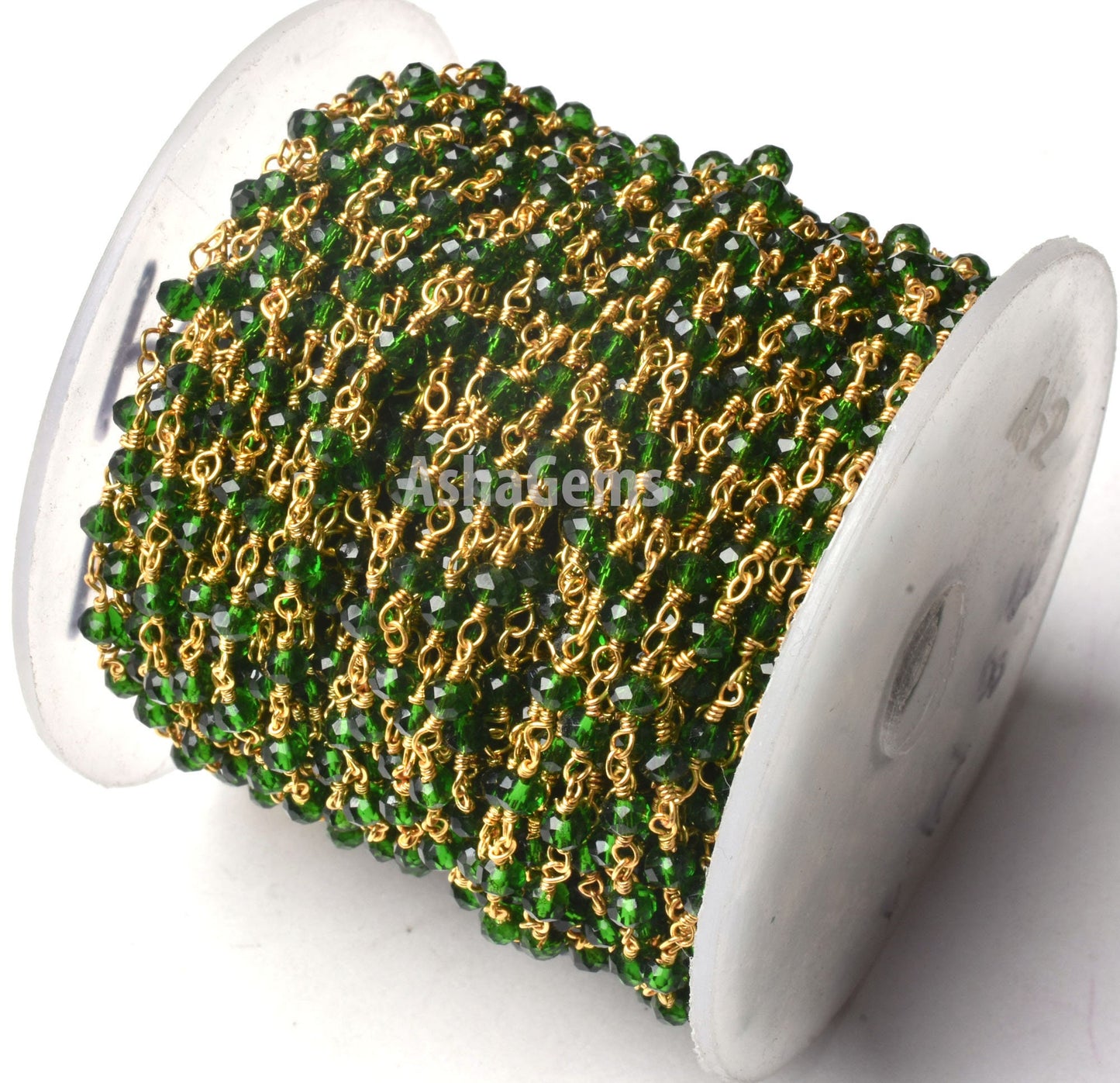 Green Chrome Diopside Hydro Faceted Rondelle Beads Rosary Chain Silver, Gold Plated Wire Wrap Jewelry Making Craft Beaded Rosary Chains SALE