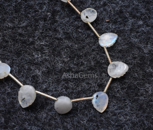 Natural Flash Rainbow Moonstone Carved Flat table Pear Gemstone Beads, White Rainbow Moonstone Fancy Carving Leaf Shape Side Drill Bead SALE