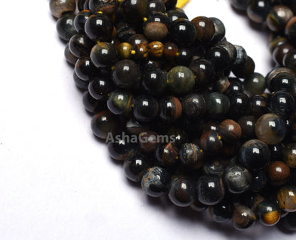 Amazing Black Tiger Eye Smooth Round ball Beads, Tiger Eye Beads,13" Strand Black Tiger Plain Round Shape Gemstone Beads Jewelry Crafts SALE