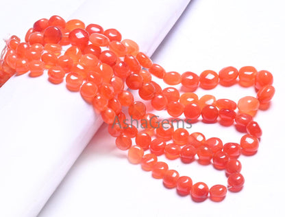 Fine Quality Carnelian fancy puff Coin Gemstone Beads, Natural Red Orange Carnelian Smooth Coin handmade Cornelian Bead Jewelry Making Craft