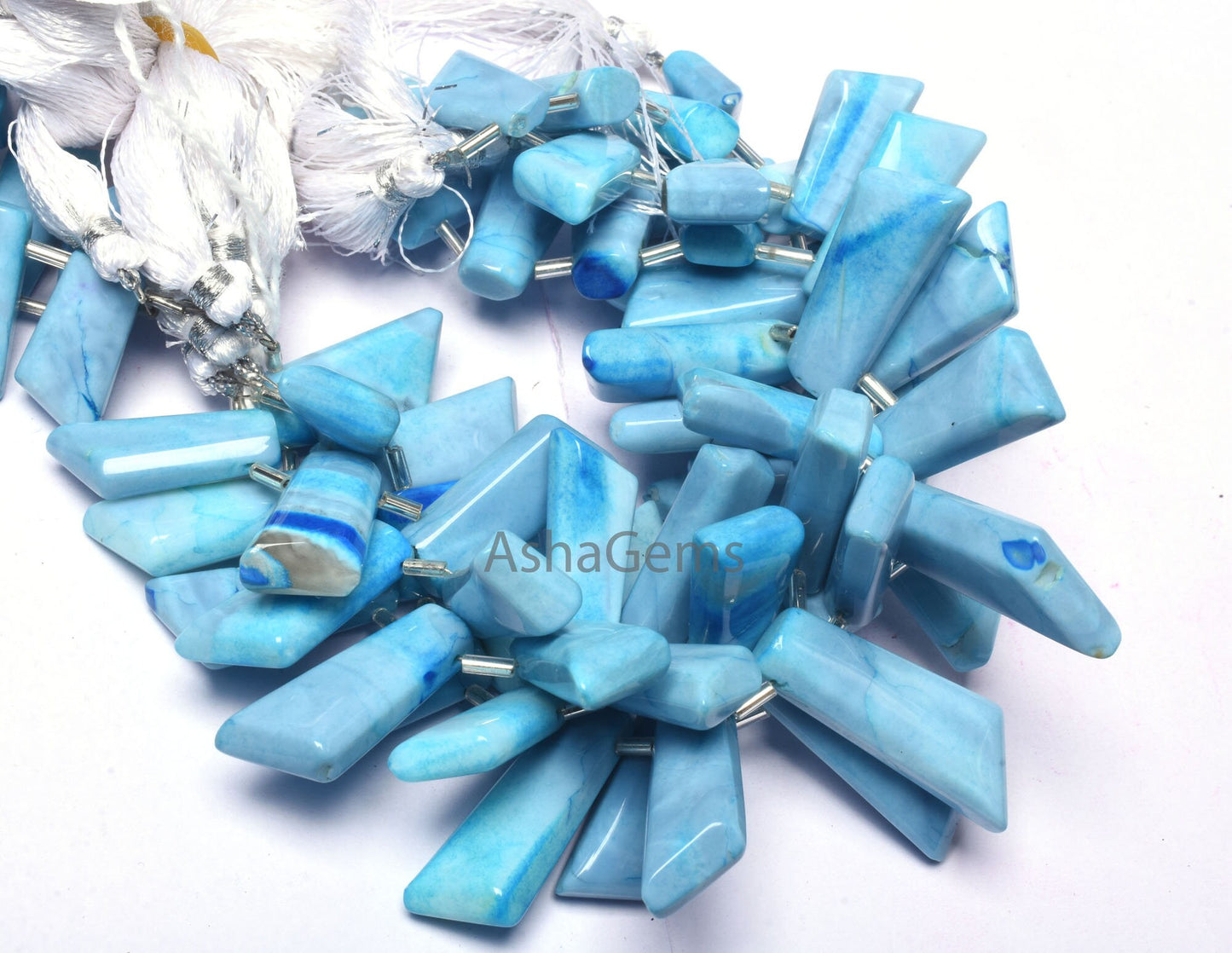 Beautiful Blue Opal fancy Shape Beads,7.5" Strand Shaded Blue Opal Plain Handmade Beads, Opal Side Drill Fancy 7 Shape Beads Jewelry Makings