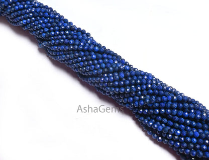13" Beautiful Natural Blue Lapis Micro Cut Roundelle Gemstone Beads,3.5 mm AAA Quality Lapis Lazuli Faceted Beads Jewelry Making Lapis beads