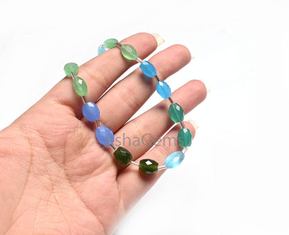 Beautiful Multi Color Quartz Hydro fancy Puff Oval Checker Cut Beads,6x8-8x11 mm Disco Blue Green Hydro Oval Briolette Faceted Beads Jewelry