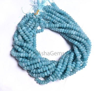 8mm Fine Neon Blue Color Jade Quartz Smooth Rondelle Shape Beads, Off Blue Quartz Plain Gemstone Loose Quartz Bead Jewelry Making Craft SALE