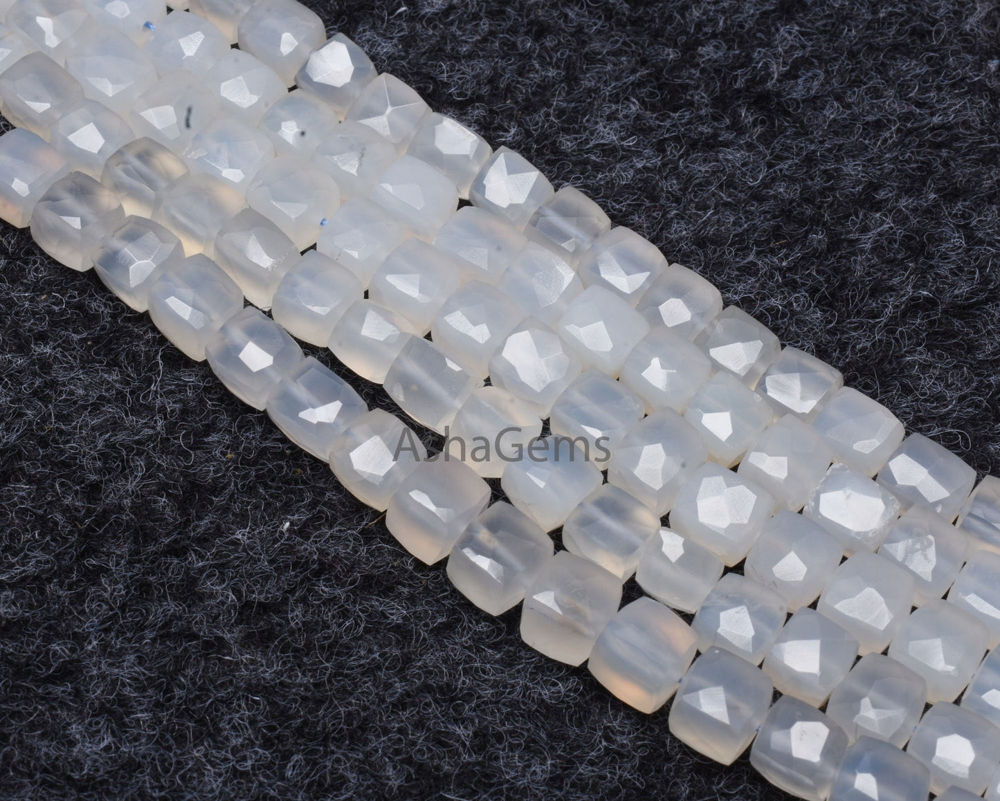 Natural Chalcedony Faceted 3D Cube Box Beads,8" Strand White Chalcedony Faceted Box Gemstone Center Drill Bead Chalcedony Cube Beads Jewelry