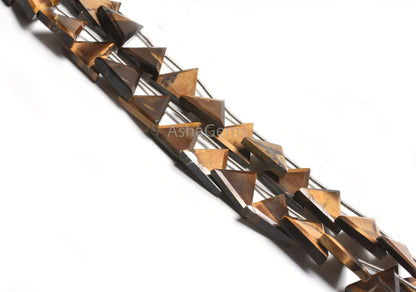 Beautiful Tiger Eye Trillion Shape Faceted Beads,13-15mm Natural Tiger Eye Fancy Side Drill Triangle Gemstone Bead Jewelry making Craft SALE