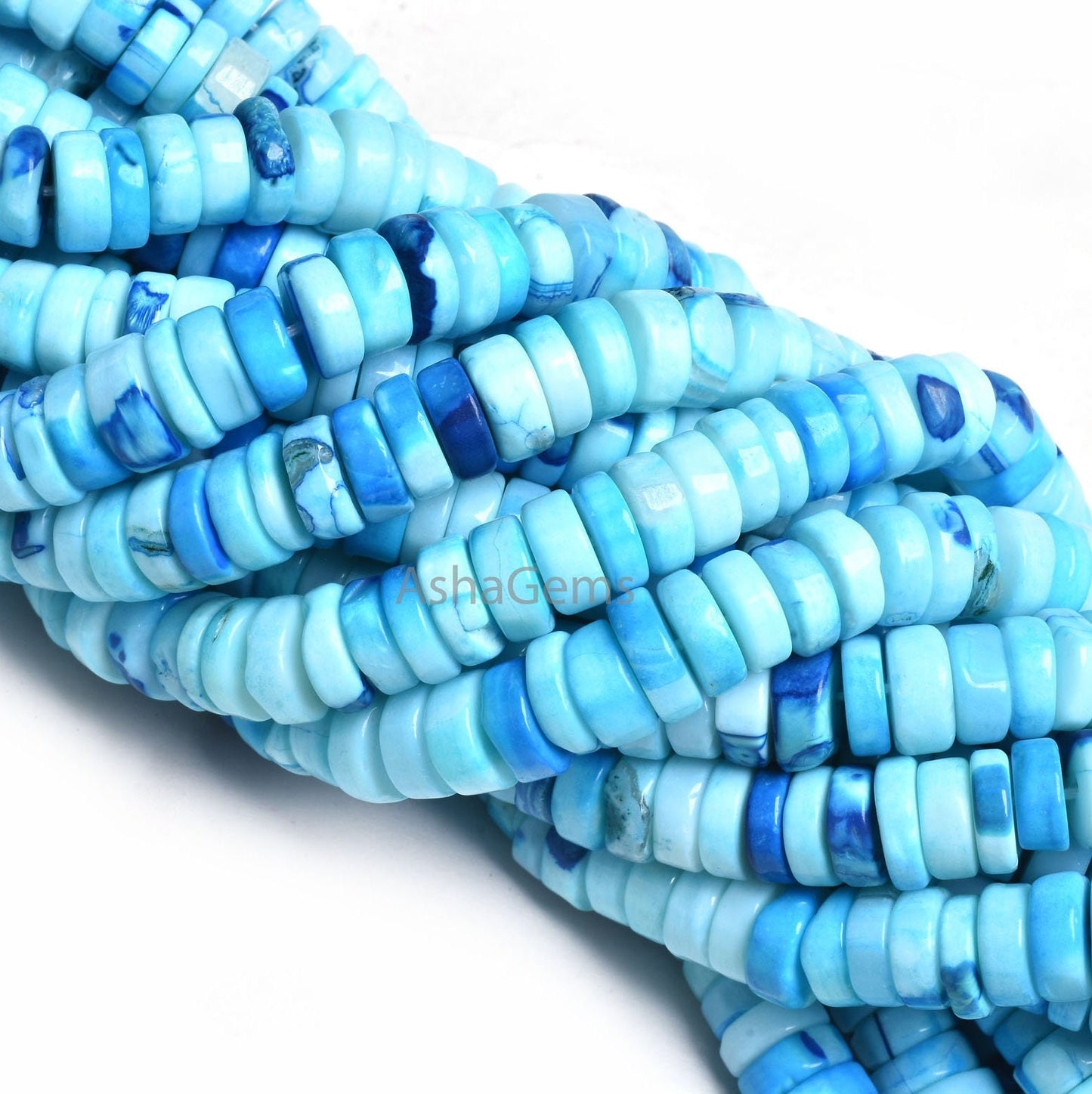 Shaded Blue Opal Smooth Tyre Shape Gemstone beads,7 mm Blue Opal Plain Handmade Heishi tyre beads,8/16" Strand Blue Opal Beads For necklace