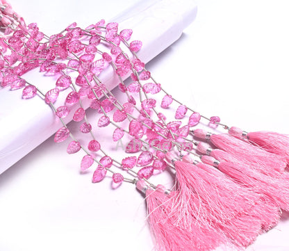 AAA Quality Pink Coated Topaz Fancy Leaf Shape Gemstone Carving Beads,8" Topaz Carved Pear Briolette Handmade Bead Jewelry making Handicraft