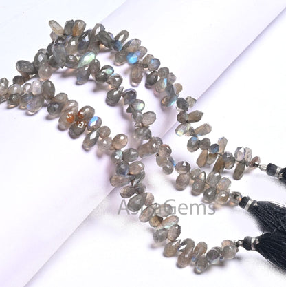 Beautiful Flashy labradorite Faceted Drop Beads,8" Natural Blue Fire Labradorite Indian Cut Teardrop Briolette Gemstone Beads Jewelry Crafts (AG 18652)