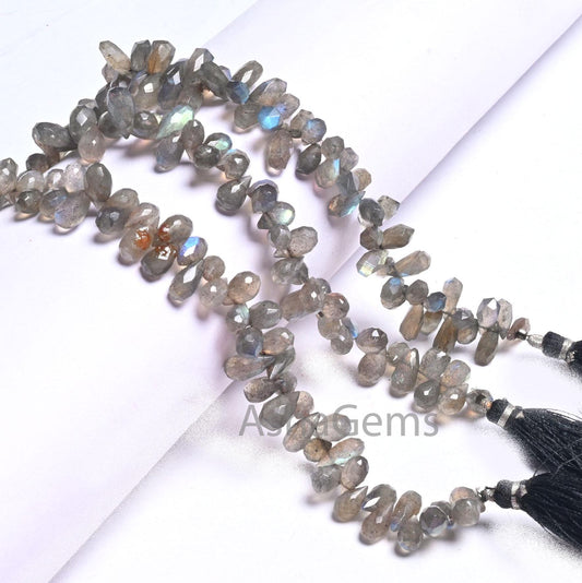 Beautiful Flashy labradorite Faceted Drop Beads,8" Natural Blue Fire Labradorite Indian Cut Teardrop Briolette Gemstone Beads Jewelry Crafts