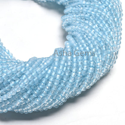 3.2 mm AAA Quality Topaz Sky Blue Coated Micro Cut Round Gemstone Beads, Natural Topaz Machine Cut Round Ball Beads, Coated Blue Topaz Beads