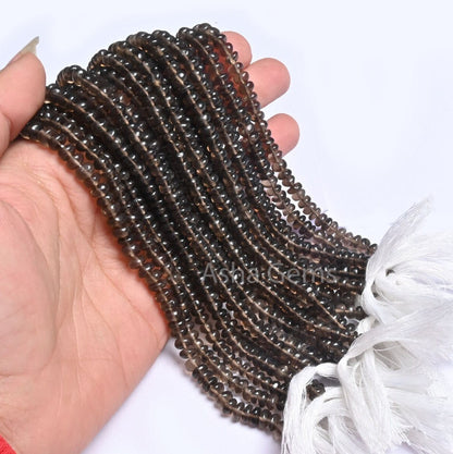 Fine Quality Smoky Quartz Smooth Rondelle Shape Beads, Natural Black smoky Plain Handmade Gemstone Bead Smoky Bead Jewelry making Craft SALE