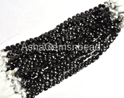 5mm AAA Quality Natural Black Spinel Faceted Heart Shape Beads, Black Spinel Machine Cut Tiny Heart Briolette Gemstone Bead  Jewelry Makings