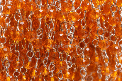 Fanta Orange Hydro Faceted Rondelle Beads Rosary Chain,3 mm Carnelian Color Hydro Silver Plated Chain Jewelry Making Crafts Wire Wrap Chains