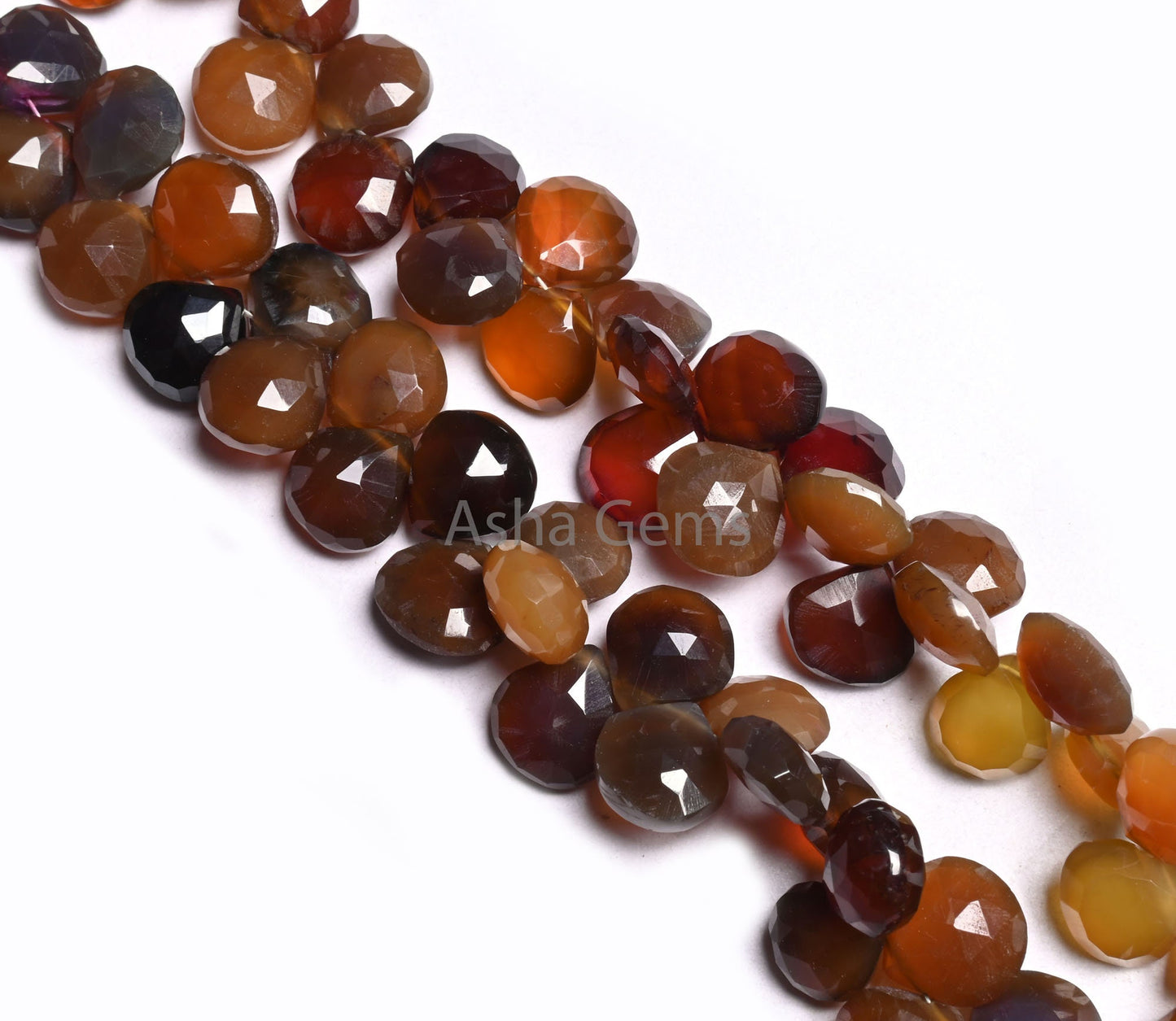 Fine Quality Shaded Dusky Brown Chalcedony Faceted Heart Shape Beada,7.5" Chalcedony Heart Briolette Gemstone Bead Jewelry Making Craft SALE