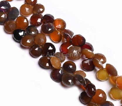 Fine Quality Shaded Dusky Brown Chalcedony Faceted Heart Shape Beada,7.5" Chalcedony Heart Briolette Gemstone Bead Jewelry Making Craft SALE