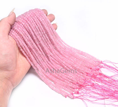 AAA Quality Pink Jade Quartz faceted Rondelle Shape Beads,4.5x3 mm Rose Pink Jade Quartz machine cut Gemstone Loose Beads Jewelry Craft SALE