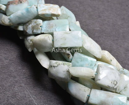 Natural Larimar Fancy Chiclet Shape Gemstone Beads Blue Larimar Faceted Rectangle Handmade Beads Briolette Straight Drill Larimar Bead Craft