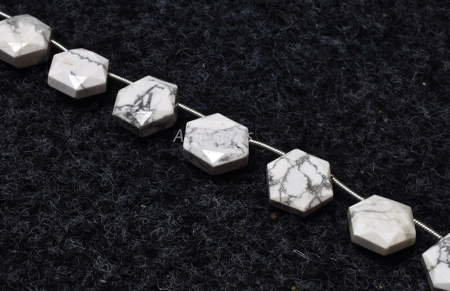 13 Piece strand  Howlite Faceted Hexagon Shape Gemstone beads, White Howlite Fancy 6 Corner Beads, Howlite Bead Briolette For Jewelry Making