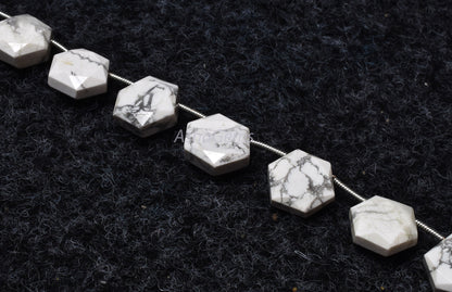13 Piece strand  Howlite Faceted Hexagon Shape Gemstone beads, White Howlite Fancy 6 Corner Beads, Howlite Bead Briolette For Jewelry Making