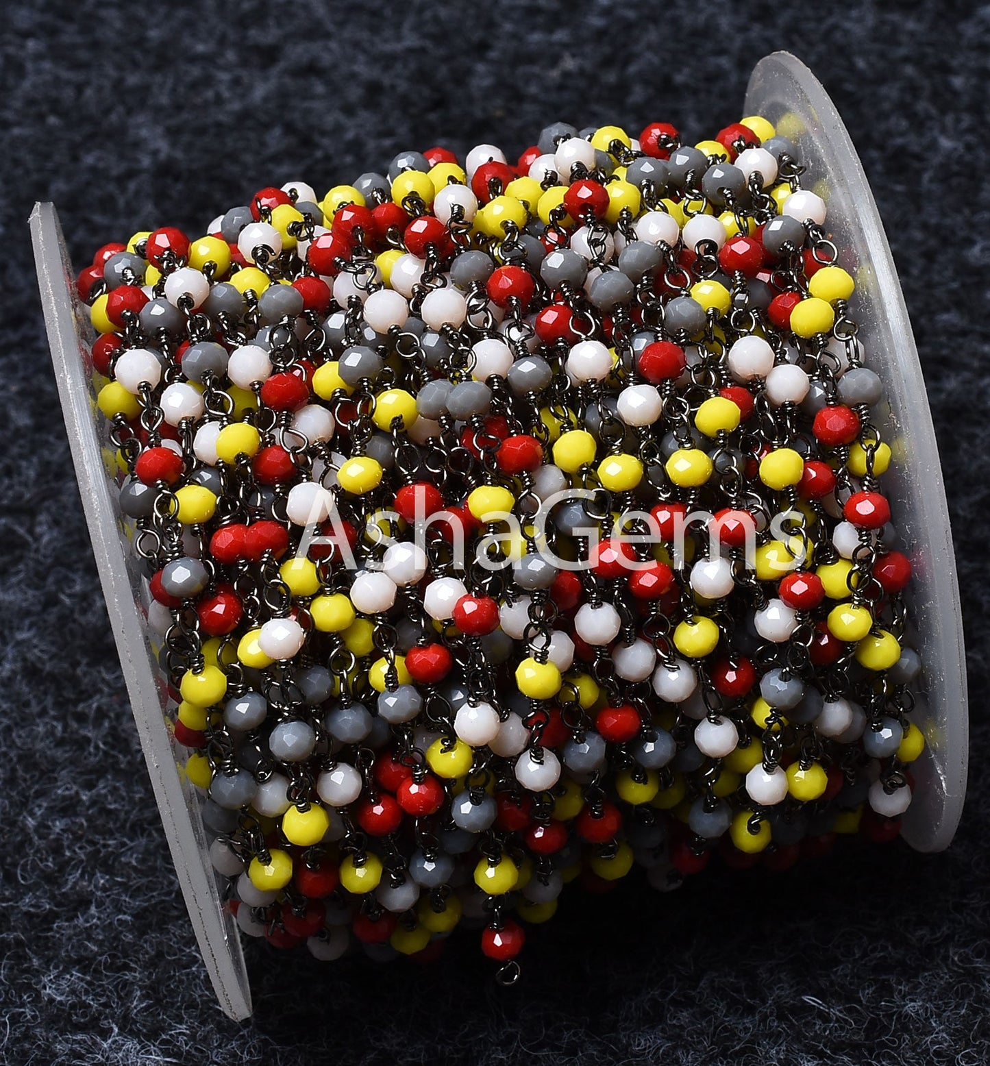 Beautiful Multi Color Hydro Faceted Rondelle Beads Rosary Chain, Gunmetal Wire Wrap Handmade Beaded Disco Rosary Chain Jewelry Making Crafts