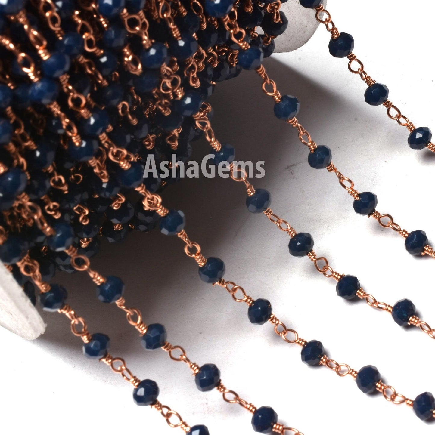 1,3,5,10,25 Feet Blue Sapphire Hydro Faceted Rondelle Beaded Rosary Chain,Rose Gold Metal Wire,Jewelry Making Finding,Chain 3-3.5mm SALE