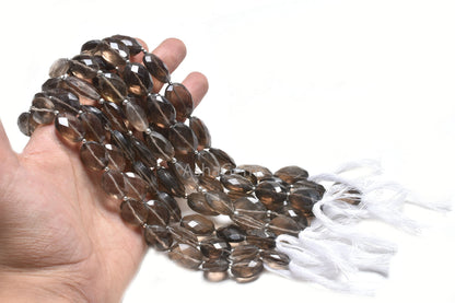 Beautiful Smoky Quartz Indian Cut Oval Straight Drill Beads,8" Strand Natural Smoky Faceted Oval Briolette Gemstone Bead Jewelry Making SALE