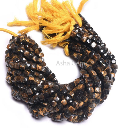 Beautiful Tiger Eye Faceted 3D Cube Box Gemstone Beads, Natural Tiger Eye Cube Shape Indian Cut Box Beads, Tiger Eye Bead Jewelry Craft SALE