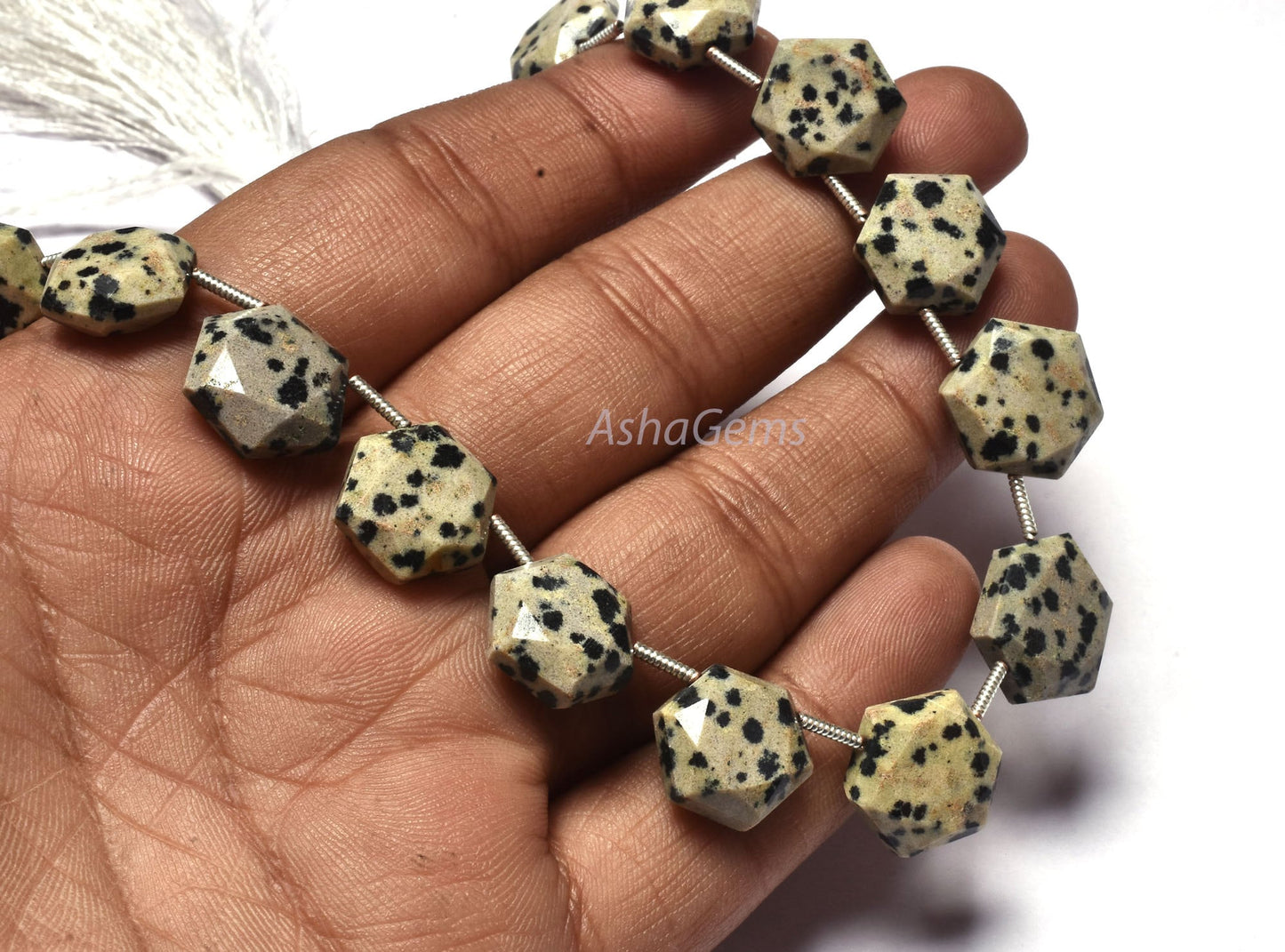 Beautiful Dalmation Jasper Fancy Hexagon Shape Beads,15 Pc Strand Natural Dalmation Jasper Faceted 6 Corner Gemstone beads, Jasper Beads