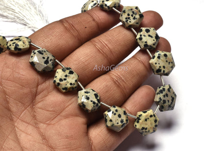 Beautiful Dalmation Jasper Fancy Hexagon Shape Beads,15 Pc Strand Natural Dalmation Jasper Faceted 6 Corner Gemstone beads, Jasper Beads