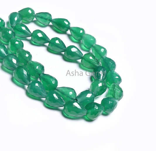 Beautiful Green Onyx Faceted Drops Shape Beads,7-10mm Green Onyx T Drill Drop Beads,AAA Onyx Faceted Teardrop Bead Jewelry Making Craft SALE