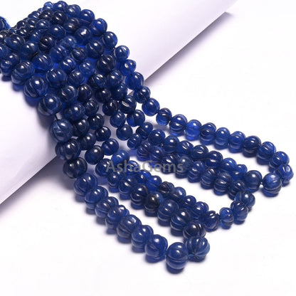 Fine Blue Quartz carved Pumpkin Beads, Blue Quartz carving watermelon Bead Handmade Carve Rondelle Gemstone Melon Bead Jewelry Necklace SALE