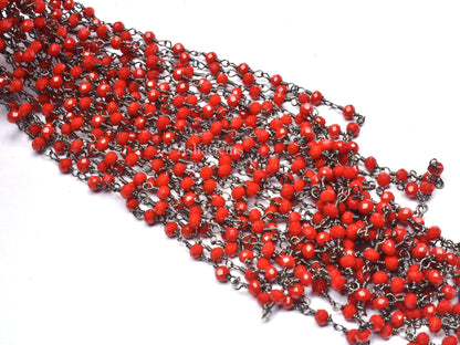 AAA Red Onyx Hydro Faceted Rondelle Beads Rosary Chain Black Metal Plated Gunmetal Wire Wrapped Chain 3-3.5mm Jewelry Making Necklace Chains