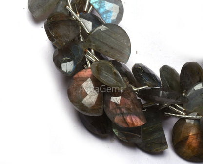 Natural Flash Labradorite Fancy D Shape Gemstone Beads Black rainbow Faceted Briolette beads, Labradorite Side Drill Beads For Jewelry Craft