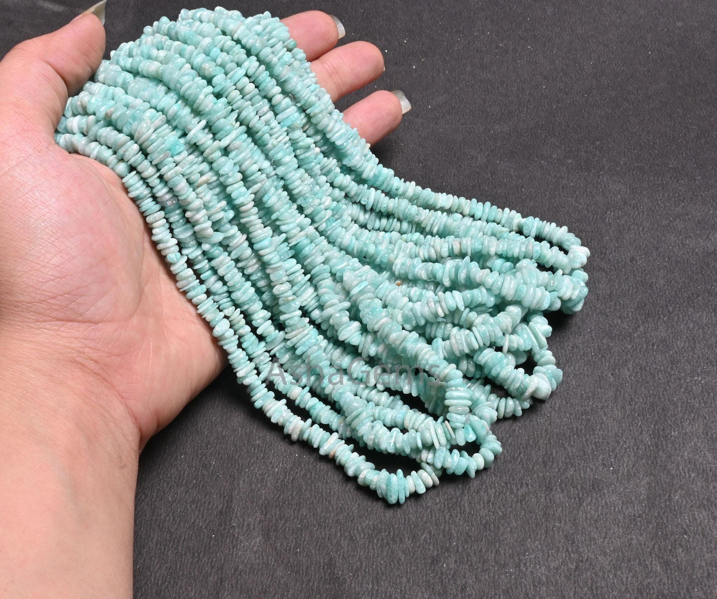 Natural Blue Amazonite Uncut Chip Beads Strand, Amazonite Smooth Raw Rough Flat Slice Gemstone Beads For Jewelry & Crafts (AG 22373)
