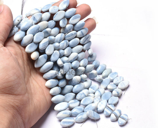 Blue Oregon Opal Smooth Marquise Beads, Shaded Blue Opal Center Drill Marquise Bead, Opal Handmade One Side Flat Table Marquise Bead Jewelry