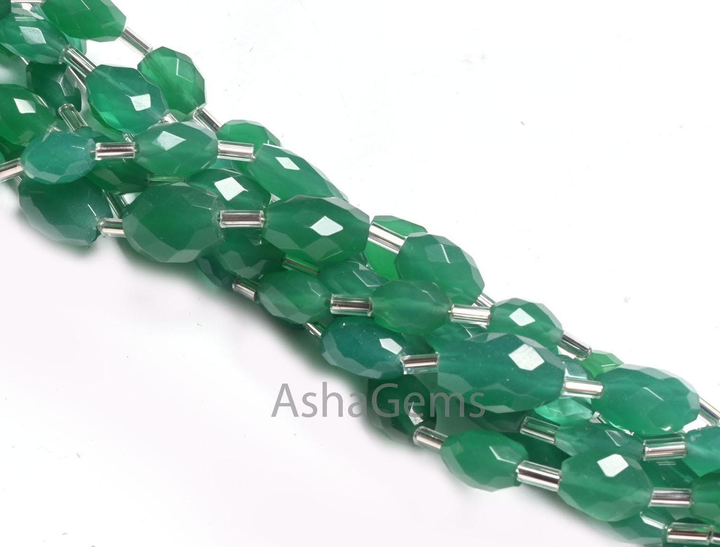 Beautiful Green Onyx Fancy Puff Oval faceted Gemstone Loose Beads110" Green Onyx Indian Cut Oval Briolette Handmade Onyx Beads Jewelry Craft