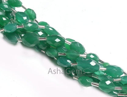 Beautiful Green Onyx Fancy Puff Oval faceted Gemstone Loose Beads110" Green Onyx Indian Cut Oval Briolette Handmade Onyx Beads Jewelry Craft
