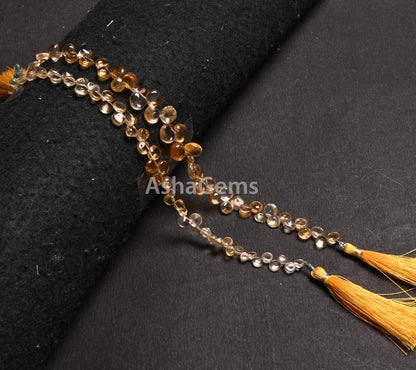 Natural Yellow Citrine Smooth Round cabochon Side Drill Beads,8" Strand Fine Citrine Quartz Plain Handmade Round Gemstone Bead Jewelry Craft