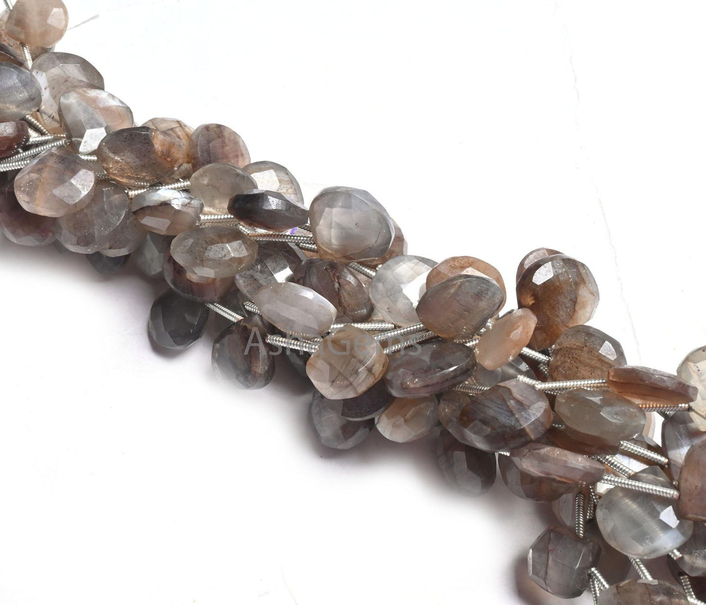 Natural Chocolate Moonstone Faceted Heart Gemstone Beads,8" Natural Brown Moonstone Heart Briolette Side Drill Moonstone Bead Jewelry making (AG 18642)