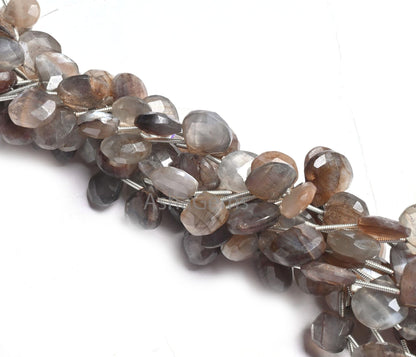 Natural Chocolate Moonstone Faceted Heart Gemstone Beads,8" Natural Brown Moonstone Heart Briolette Side Drill Moonstone Bead Jewelry making (AG 18642)