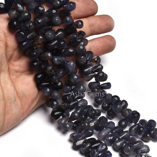 8 Inch Full Strand Blue Iolite Smooth Drops Shape beads, Natural Iolite Beads. handmade Teardrop Gemstone Bead For Jewelry Making Craft SALE