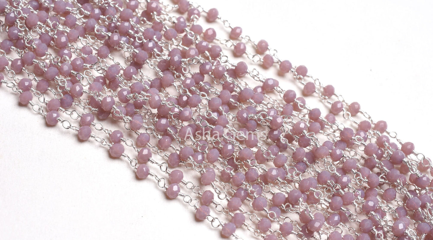 1,3,5,10,50Ft Lavender Hydro Faceted Rondelle Beaded Rosary Chain,Silver Plated Wire,Jewelry Making Finding,Bulk Chain,3-3.5mm,Chain By Foot