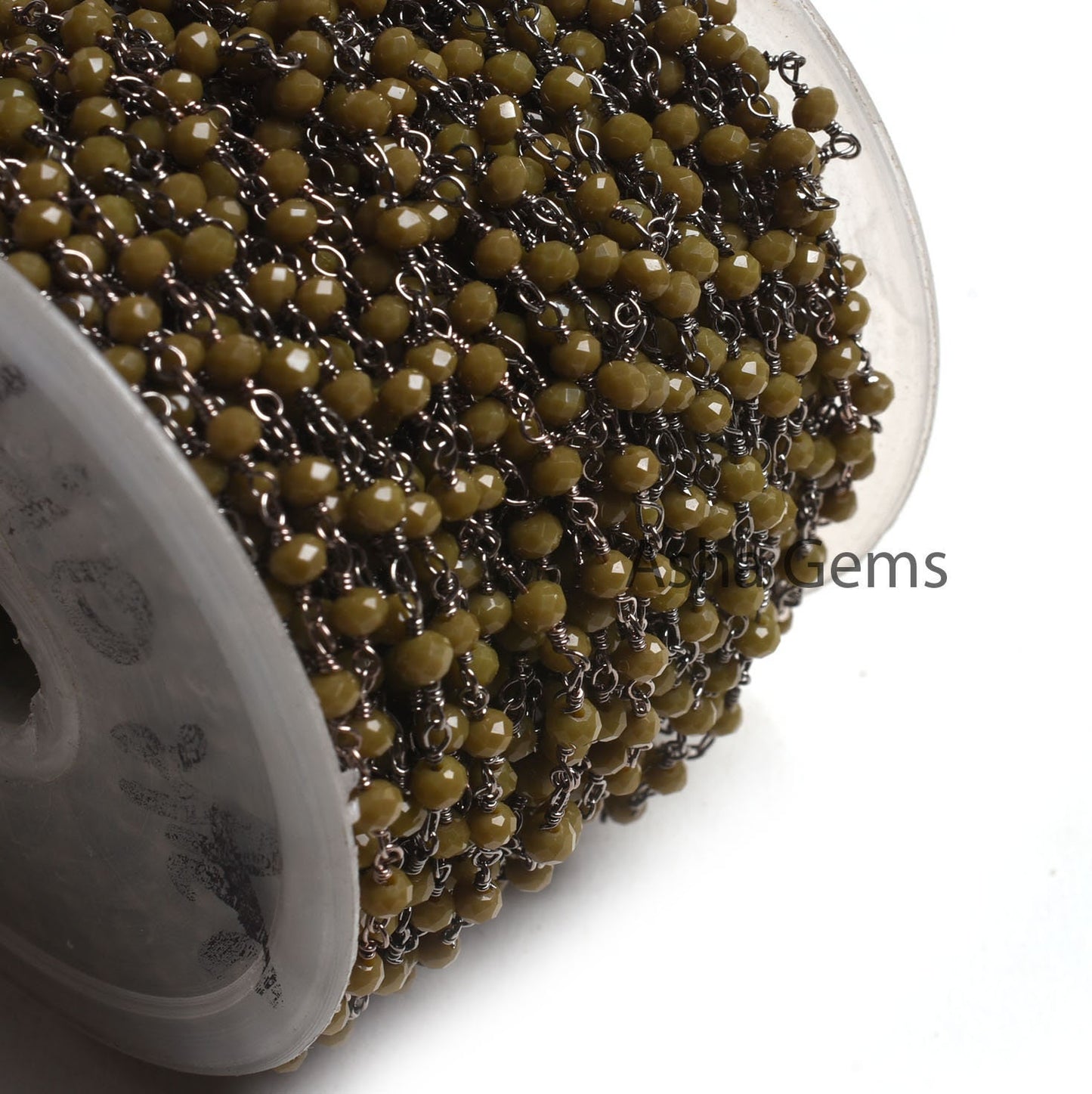 3,10,50 feet Hina Green Jaspar Hydro Rondelle Faceted Beads Rosary Chain Black Wire Jewelry Making Gunmetal Chain 3-3.5 mm Bulk Roll Chains