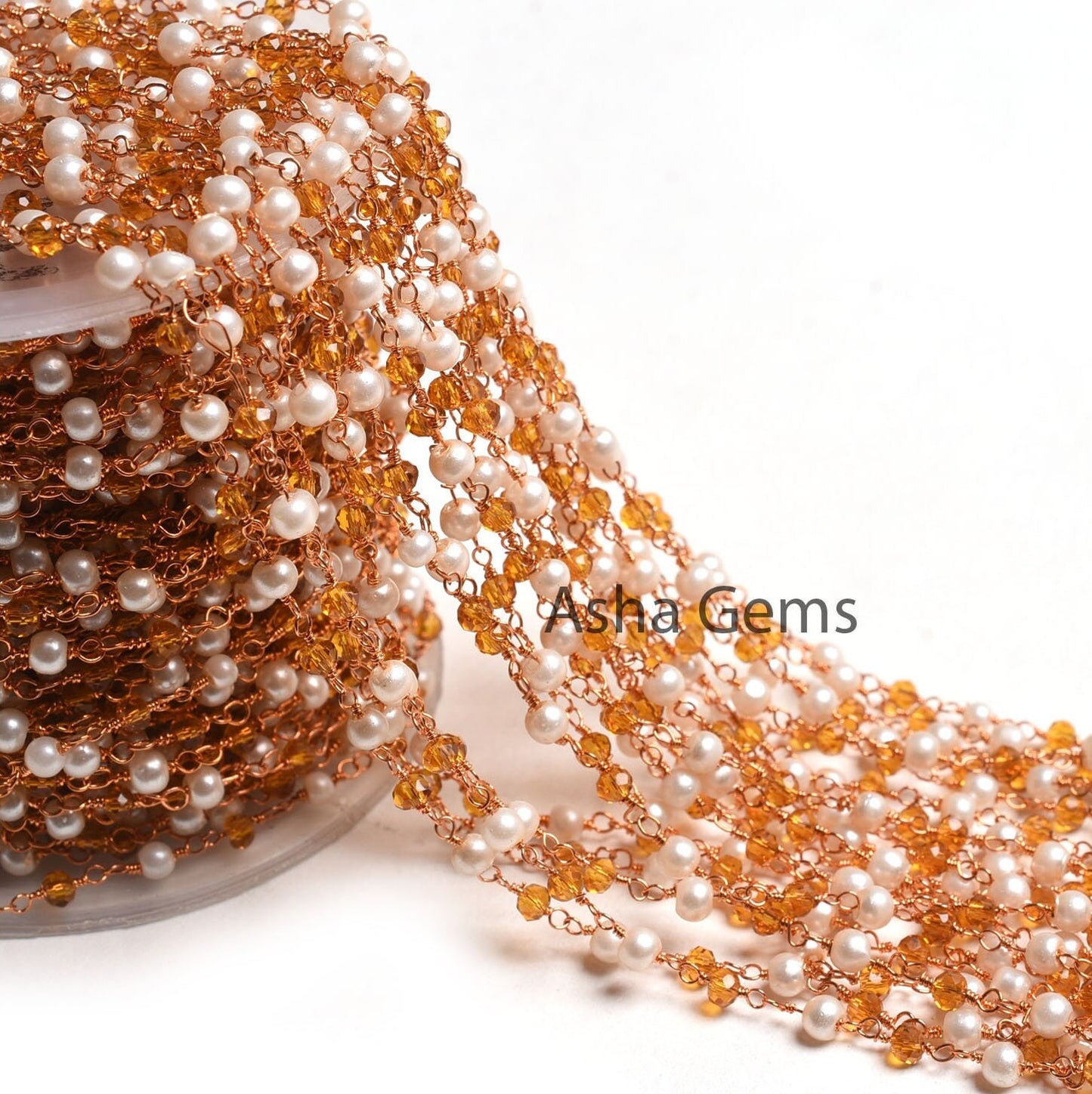 Fine White Pearl citrine Quartz Hydro Faceted Rondelle Beads Rosary Chain Rose Gold plated Wire Wrap Roll Beaded Chain Jewelry Making Crafts