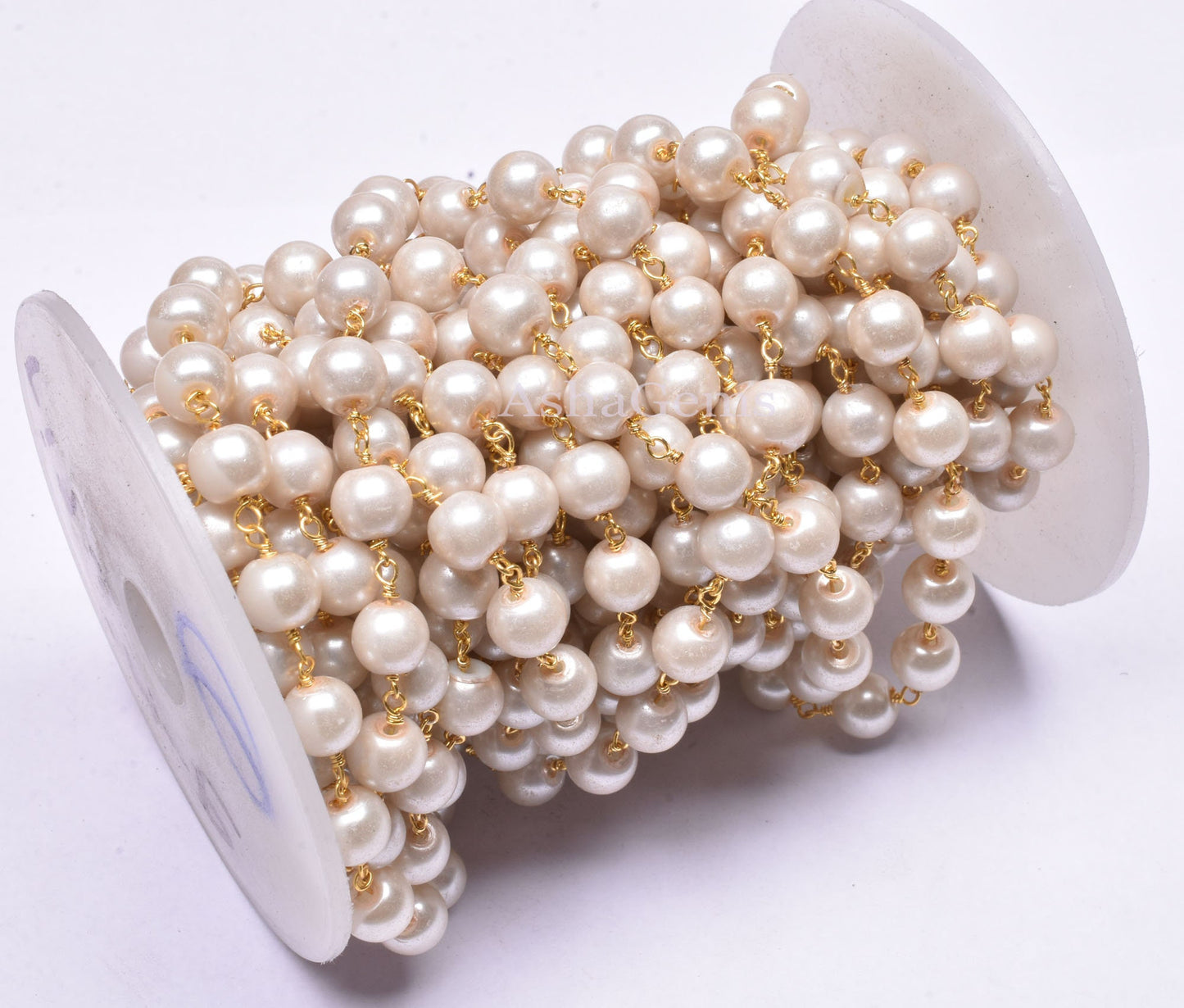 3,5,10,25 Ft,Pearl Hydro Rondelle Beaded Rosary Chain,Gold,Rose Gold Plated,Jewelry Making Chain,Finding,Beautiful Wire Wrapped Chain, 8 mm