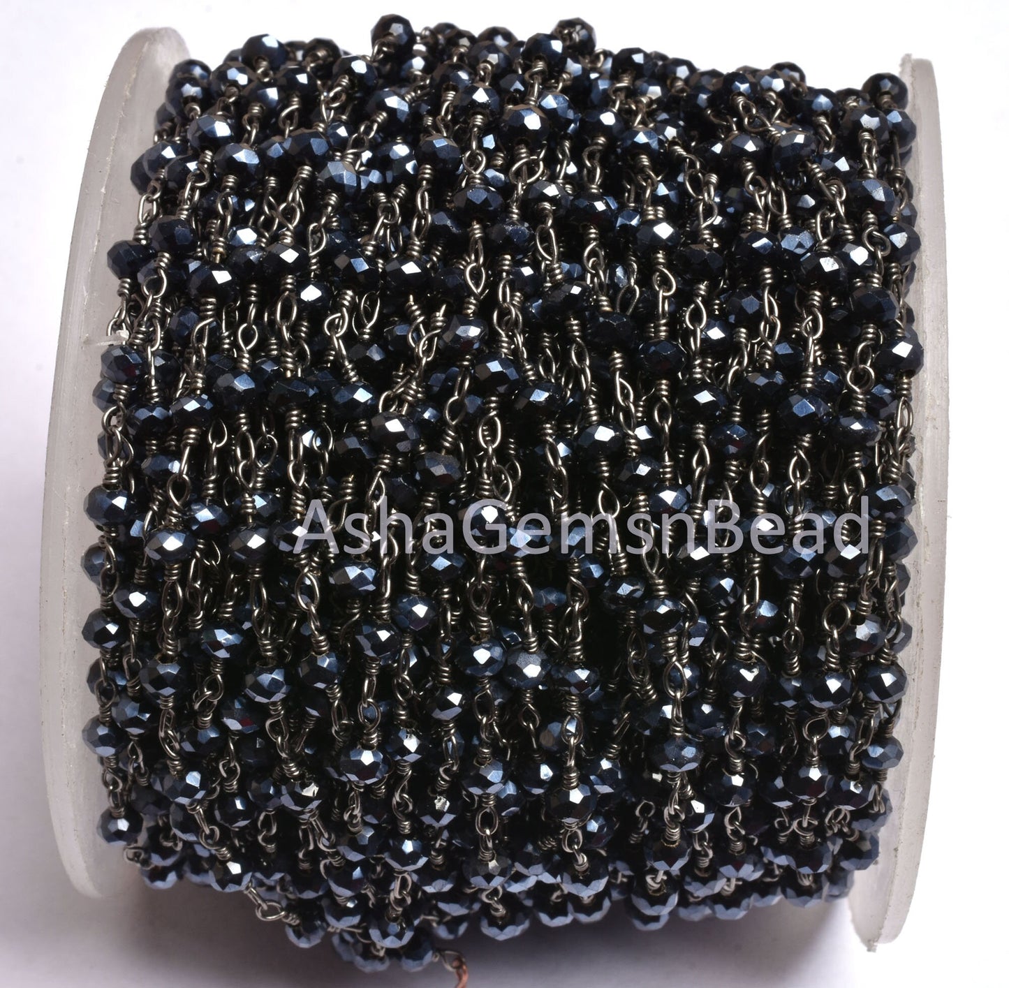 AAA Black Spinel Hydro Silver Coated Faceted Rondelle Beaded Rosary Chain Jewelry Making Finding, Black Plated Wire Wrap Handmade Chain Bead