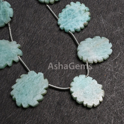 Fine Blue Amazonite Fancy Flat Rough Slice Carved Handmade Beads, Natural Amazonite  Uneven Raw Polish Slice Gemstone Carving Beads Jewelry