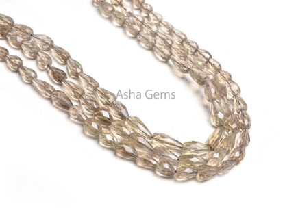 Beautiful Smoky Faceted Drops Shape Gemstone Beads,15" Natural Light Grey Smoky Indian Cut Straight Drill Teardrop Beads Smoky Jewelry SALE