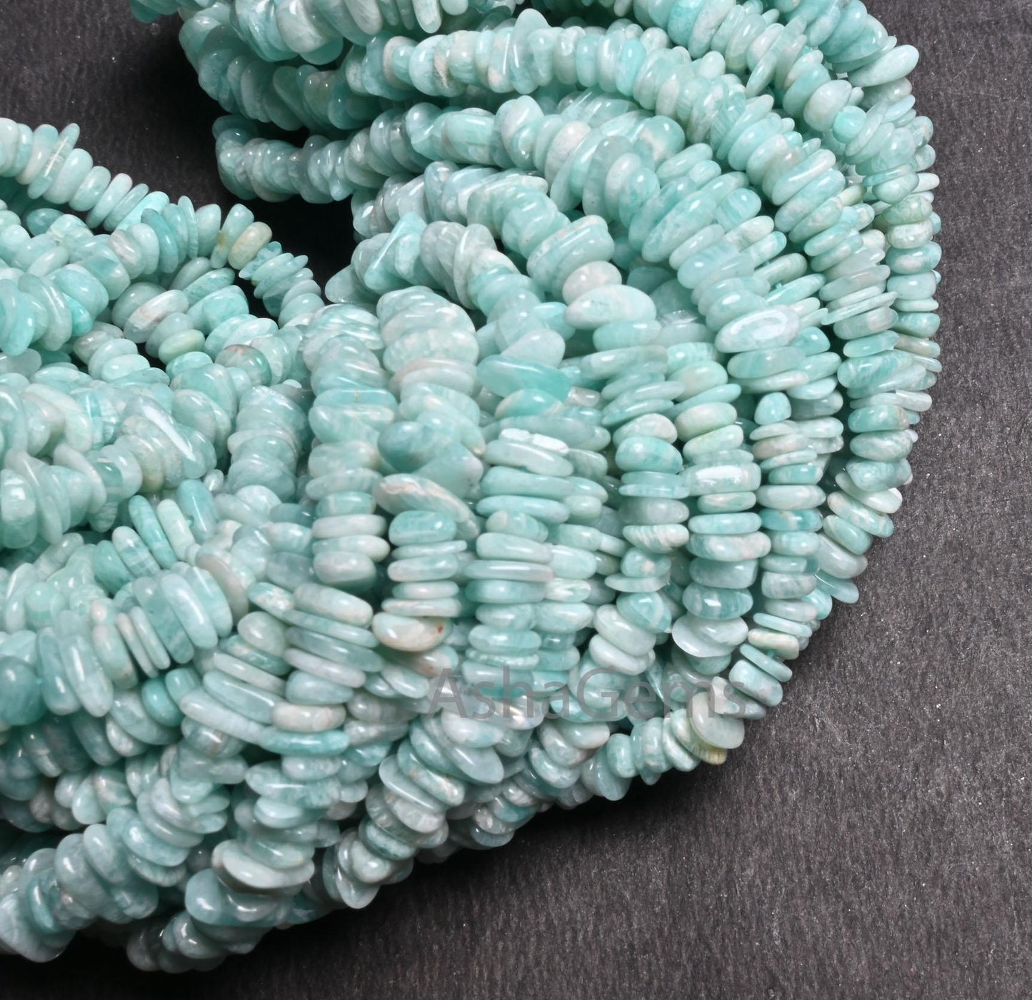Natural Blue Amazonite Uncut Chip Beads Strand, Amazonite Smooth Raw Rough Flat Slice Gemstone Beads For Jewelry & Crafts (AG 22373)